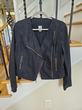 Black Asymmetrical Denim Zip Jacket - JCP